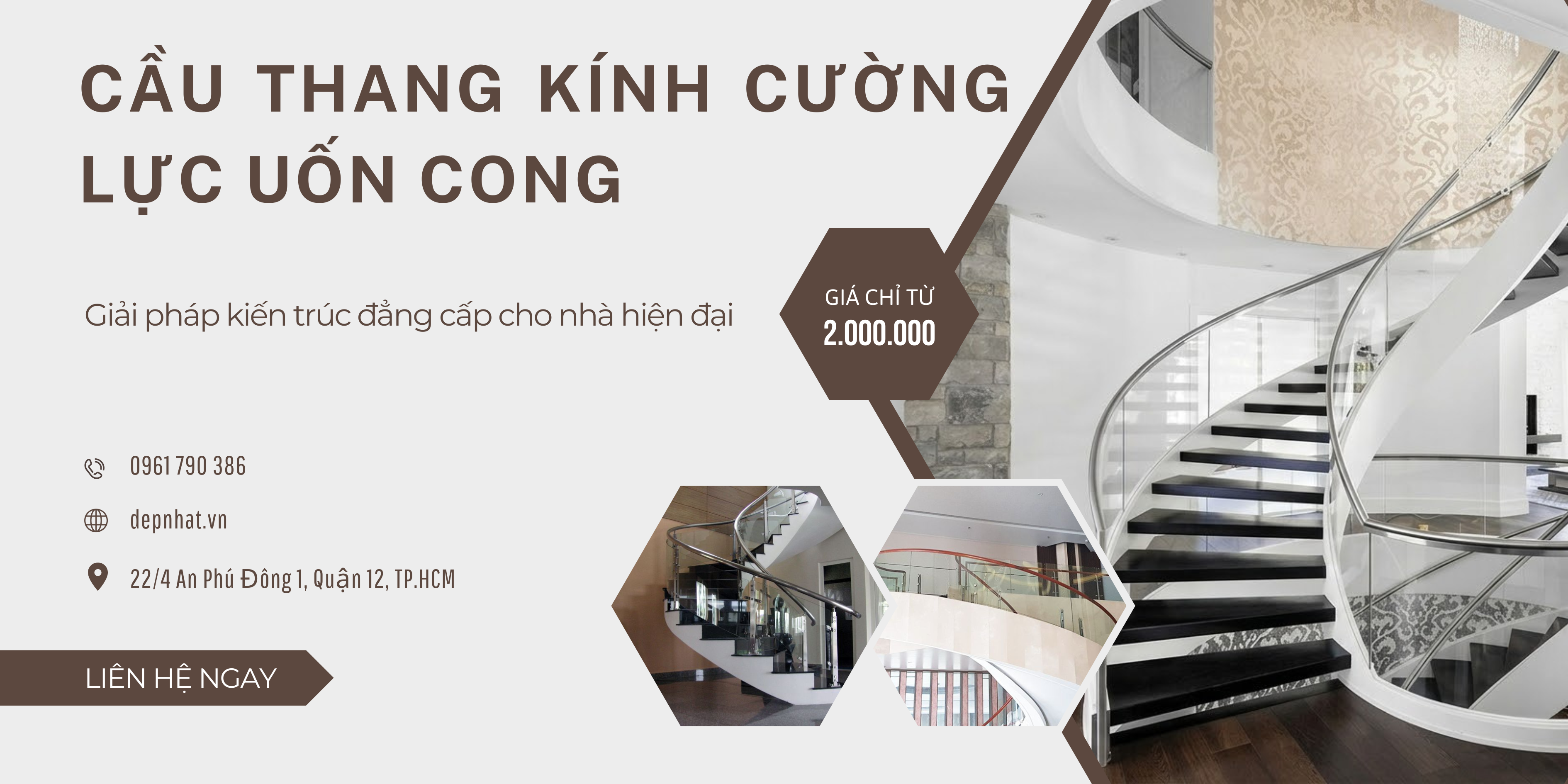 Cầu thang kính cường lực uốn cong – giải pháp kiến trúc đẳng cấp cho nhà hiện đại